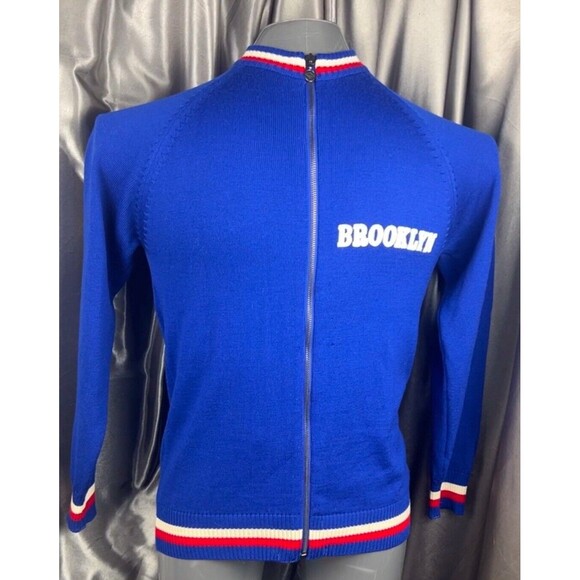 Magliamo Mens Sz L Team Brooklyn Retro Track TopItalian Merino Wool Zip Blue